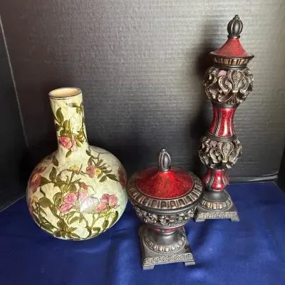 Home Decor - Floral Vase, Ornate Lidded Trinket Box / Urn, Finial