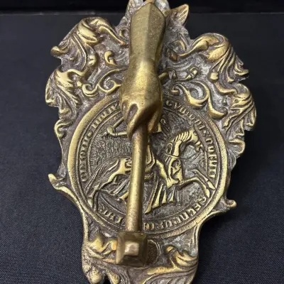  Antique Masonic Knights Templar Door Knocker - Bronze Brass, Gavel, Knight, Horseback