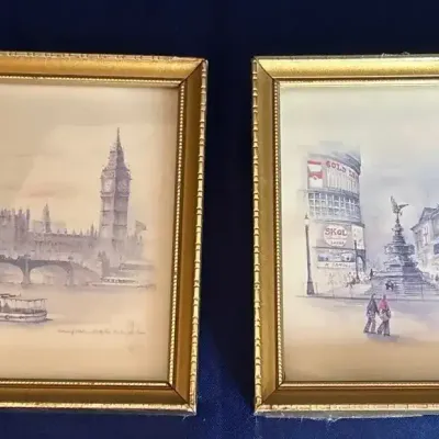 Vintage Mads Stage London Prints Framed Set of 2 - Parliament & Piccadilly Circus