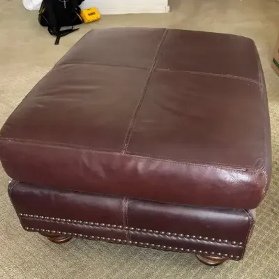 Square Leather Brownish Burgundy Ottoman
