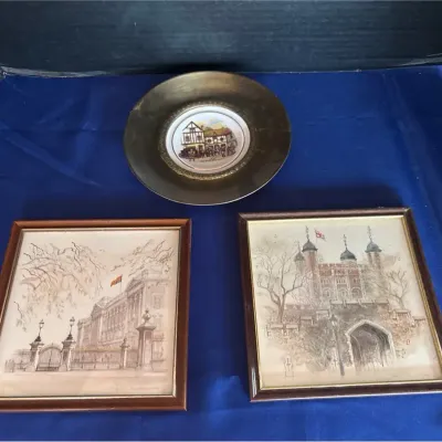 Vintage London Decor - Mads Stage Watercolor Prints & Regency Brass Plate
