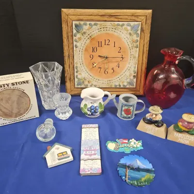 Kitchen Decor - Sandstone Coasters, Wood Tile Clock, Vases, Small Vases, Mom Dad Rocks, Magnets