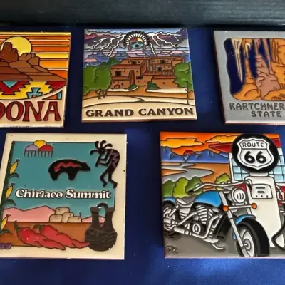 5 Arizona Ceramic Tile Trivets - Sedona, Grand Canyon, Kartchner Caverns, Chiroaco Summit, Route 66