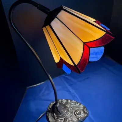 VTG Art Nouveau Gooseneck Lamp - Stained Slag Glass, Lily Pad, Desk Light