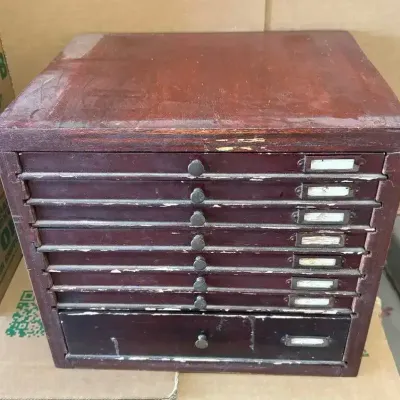 Vintage Wooden Watchmaker's Multi-Drawer Cabinet - Label Holders, Small Tools