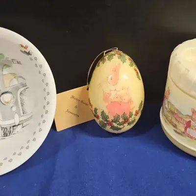 VTG Coalport Bears Bone China Bowl, Genuine Black Original Goose Egg, Pecoware Rabbits Therrmos