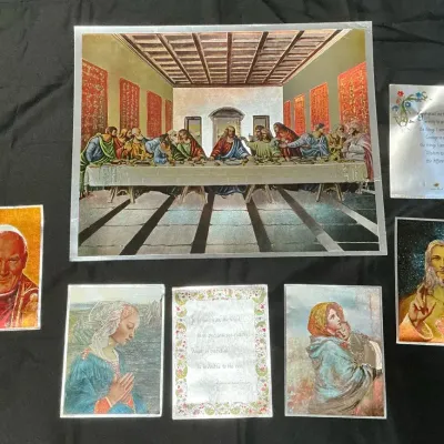 Vintage Religious Foil Prints incl. Last Supper, Sacred Heart of Jesus, Pope John Paul, & More