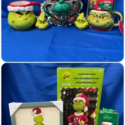 Jim Shore Grinch And Max Statue, 7 Days Of Cozy Grinch Mens Socks, And Grinch Decor For The Wall