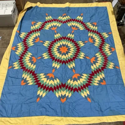 Vintage Handmade Broken Star Quilt 68.5" x 78.5"