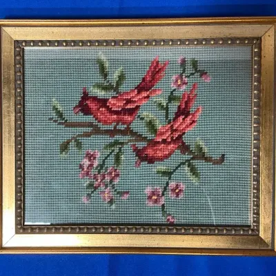 1960s Needlepoint Cardinals 10" x 12"