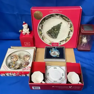 Assorted Christmas Decor Including Lenox Bear Ornament, Angel Ornament & Plate, And More
