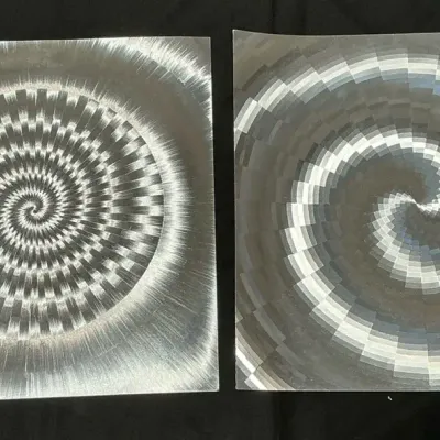 Vintage Silver Optical Spirals Foil Prints 17" x 17"