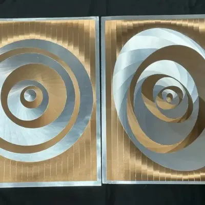 Vintwge Gold Silver Circles Ovals Optical Foil Prints 20.25" x 17"