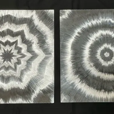 Vintage Optical Sunburst Silver Foil Prints 17" x 17"