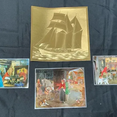 Vintage Ship & Colonial Foil Prints