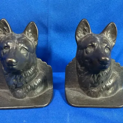 Vintage Cast Iron German Shepard Book Ends Or Doorstops