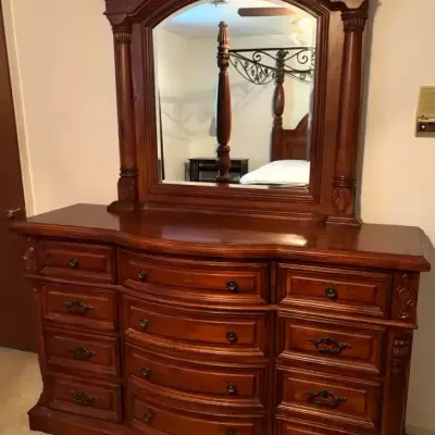 Traditional Wood Dresser With Arched Mirror