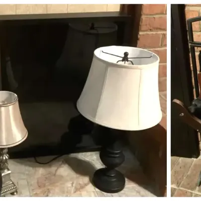Decorative Shadowbox, Table Lamps, Fireplace Tools & Terracotta Vase