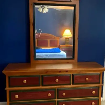 Coordinating Wood Dresser With Arched Mirror