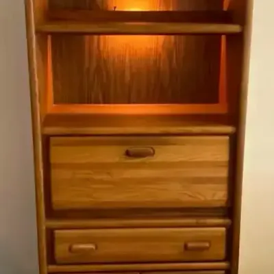 Lighted Oak Display & Storage Cabinet