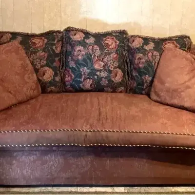 Lane Rose Gold Floral Upholstered Sofa With Decorative Pillows (1 of 2)