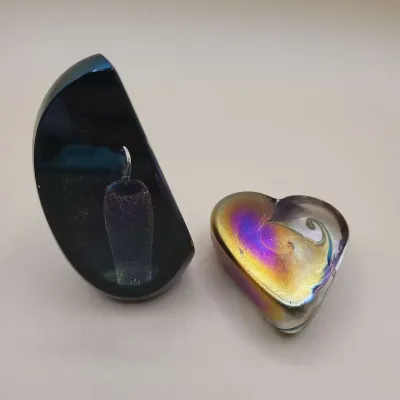 Lot of 2 Handmade Glass Paperweights