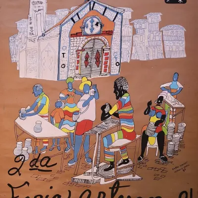 Vintage Painted Poster - Signed Nadal Walcot Horacio Nadal 1982