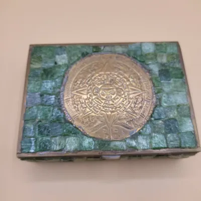 Mexican Brass and Green Mosaic Hinged Box