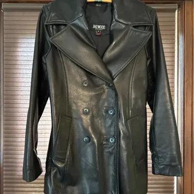 Jakewood Black Leather Peacoat Size Medium