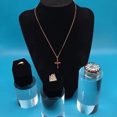 Silver and Gold! 14k Gold Cross & Live Laugh Love, 10k Gold Baby Ring & Sterling Silver Pill Box