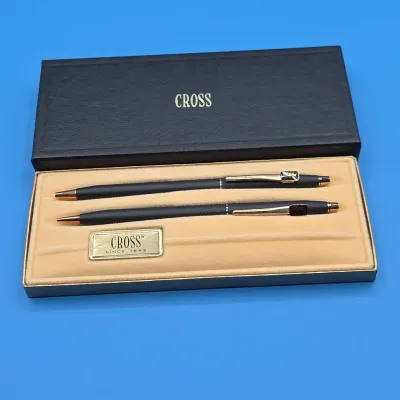 Cross Classic Matte Black Pen and Mechanical Pencil Set with Royce Logo on Clip