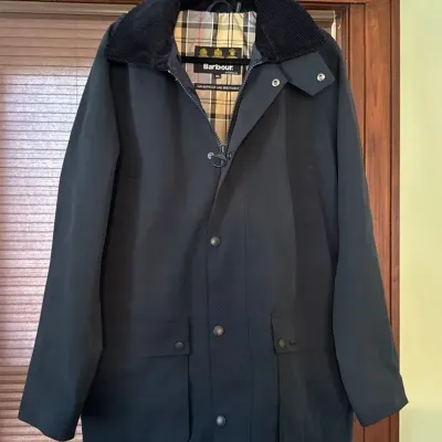 Barbour Waterproof Jacket with Corduroy Collar and Detachable Hood