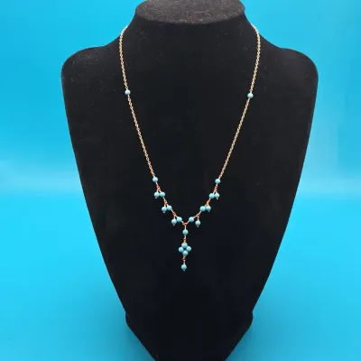 Delicate Gold Chain Necklace Set with Small Turquoise Beads