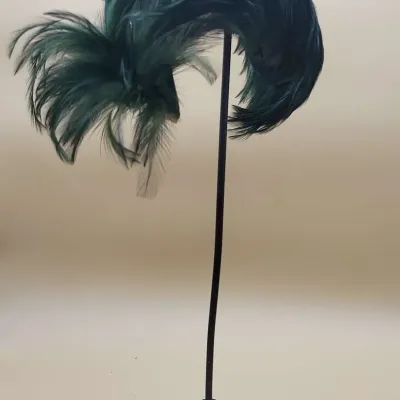 Vintage Feather Hat on Metal Display Stand 