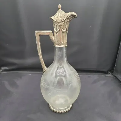 Sterling Silver & Ethched Glass Carafe
