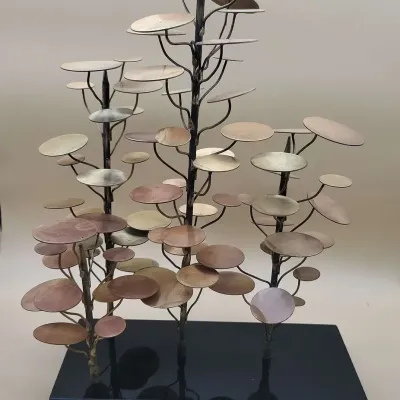 Brass Abstract Eucalyptus Tree on Granite Base