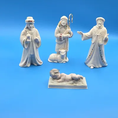 Lenox China Jewels Nativity Camel Master, Shepherd with Staff, King Gaspar, and Lladro Baby Jesus