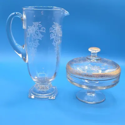 Uranium Glass Pitcher and Covered Candy Dish