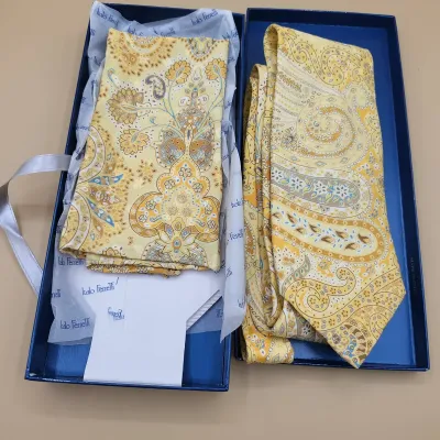 Italo Ferretti - Men's Pasley Yellow Silk Tie and Pocket Square Set