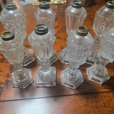Collection of vintage pressed glass oil (Sandwich Company) 