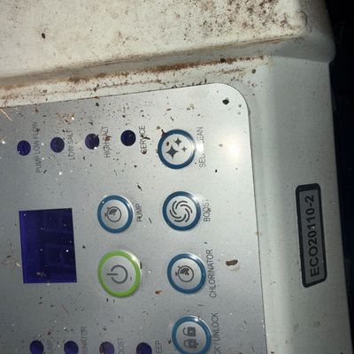 Sale Photo Thumbnail #11: Intex Krystal Clear saltwater system control panel, model ECO20110-2, showing some dirt and wear from outdoor use.