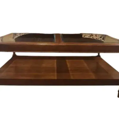 Cherry Stained Coffee Table With Glass Inserts