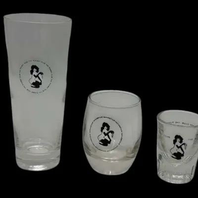 3 Rare-1990's LeRoy Neiman Playboy Femlin Bar Glasses