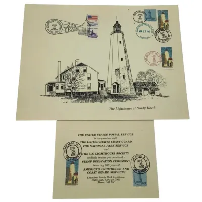 1990 Sandy Hook Lighthouse First Day Cover And Stamp Dedication Invitation Card