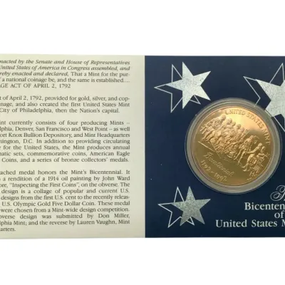 1992 United States Mint Bicentennial Bronze Medal - “Inspecting The First Coins”