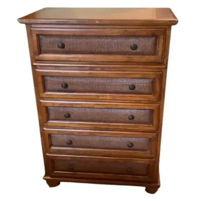 Tropical Style Rattan Drawer Inserts And Solid Wood Framing Tall dresser 