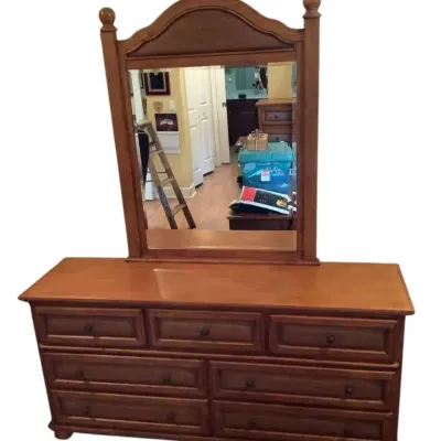 Vintage Rattan And Bamboo Seven Drawer Dresser With Mirror 