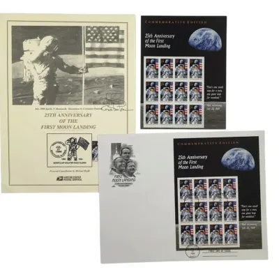 25th Anniversary Of The First Moon Landing Stamp Sheets And Souvenir Page- 1994 29 Cent Stamp