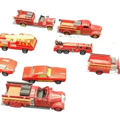 Set Of Eight Vintage Die Cast Fire Vehicles 