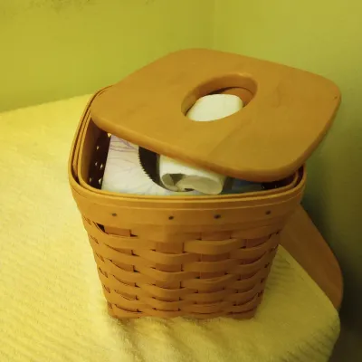 Sale Photo Thumbnail #12: Longaberger woven wood tissue box cover with a fitted wooden lid.